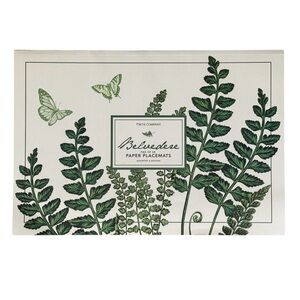 Two's Company Belvedere White Green Floral 48 Paper Placemats Sheet Tear-Off Pad